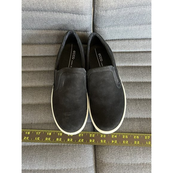 ECCO Womens Soft Classic Comfort Slip On Sneaker Black Nubuck Leather Size 4-4.5 - Picture 2 of 7